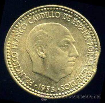 Monedas con errores: ERROR DE FINAL DE PLANCHA - 1 Peseta 1953 *63 S/C - Foto 1