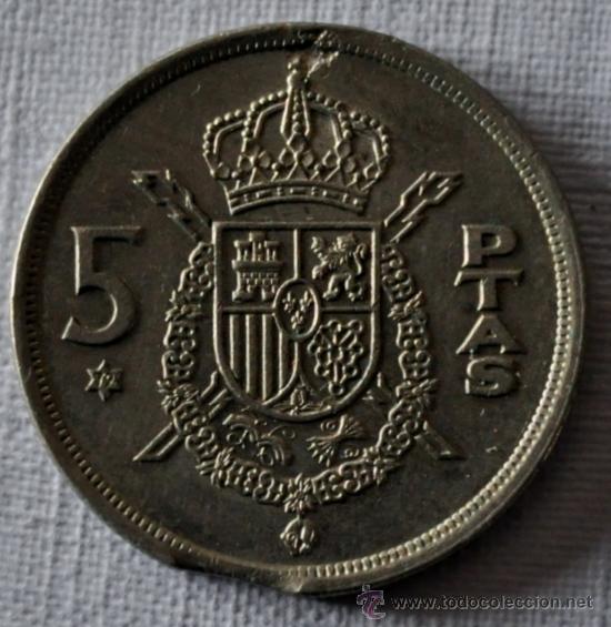 Monedas con errores: Juan Carlos I 5 Ptas. 1975 * 79 *** ERROR Cu&ntilde;o mal cortado *** - Foto 2