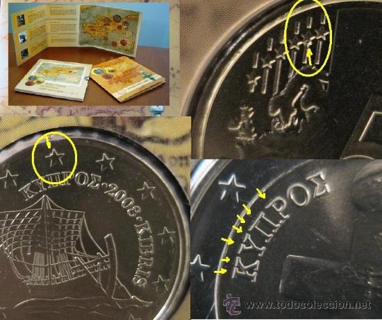 Monedas con errores: CHIPRE 2008 CARTERA OFICIAL BU CON ERRORES EN TRES MONEDAS- ERROR - Foto 1