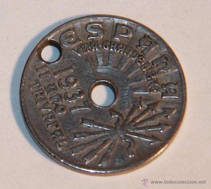 Monedas con errores: MONEDA 25 CTS 1937 DOS PERFORACIONES - Foto 1