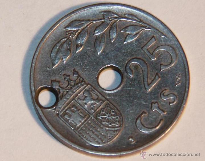 Monedas con errores: MONEDA 25 CTS 1937 DOS PERFORACIONES - Foto 2