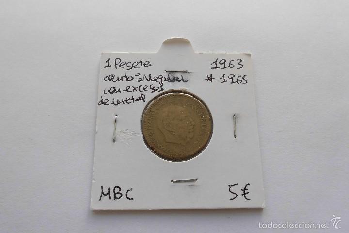 Monedas con errores: 1 peseta 1963*1965 canto irregular con excesos de metal - Foto 1