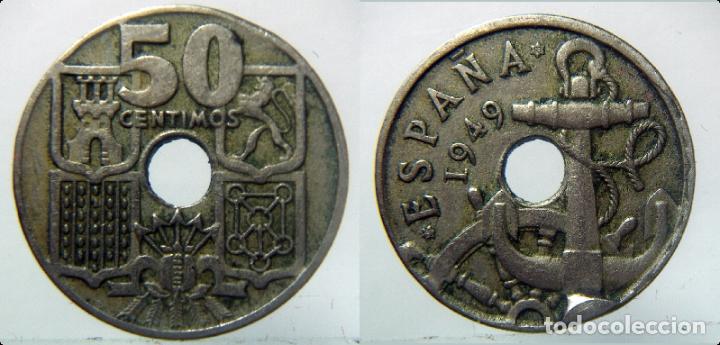 Monedas con errores: ESTADO ESPA&Ntilde;OL 50 CENTIMOS 1949 *53 ERROR EXCESO DE METAL - Foto 1