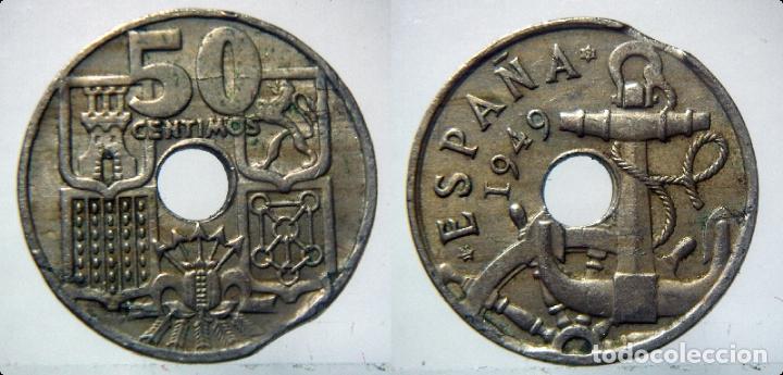 Monedas con errores: ESTADO ESPA&Ntilde;OL 50 CENTIMOS 1949 *53 ERROR EN EL BORDE - Foto 1