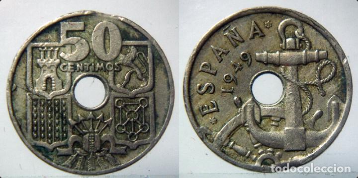 Monedas con errores: ESTADO ESPA&Ntilde;OL 50 CENTIMOS 1949 *53 ERROR EN EL BORDE - Foto 1
