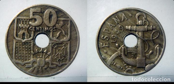 Monedas con errores: ESTADO ESPA&Ntilde;OL 50 CENTIMOS 1949 *51 ERROR EXCESO DE METAL - Foto 1