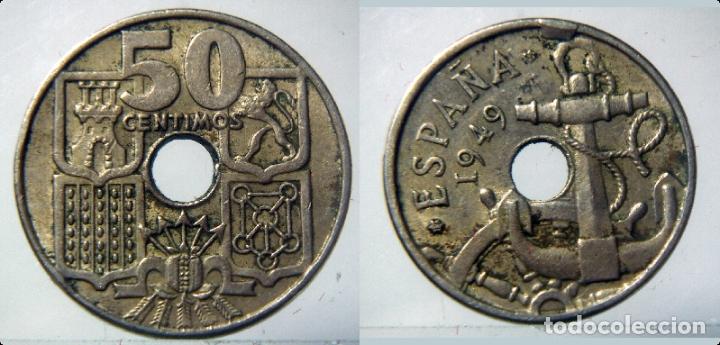 Monedas con errores: ESTADO ESPA&Ntilde;OL 50 CENTIMOS 1949 *52 ERROR EXCESO DE METAL - Foto 1