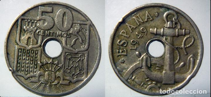 Monedas con errores: ESTADO ESPA&Ntilde;OL 50 CENTIMOS 1949 *52 ERROR EN EL BORDE - Foto 1