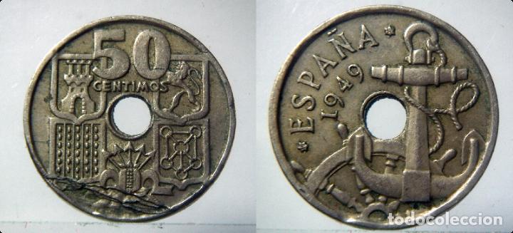 Monedas con errores: ESTADO ESPA&Ntilde;OL 50 CENTIMOS 1949 *54 ERROR ROTURA DE CU&Ntilde;O - Foto 1