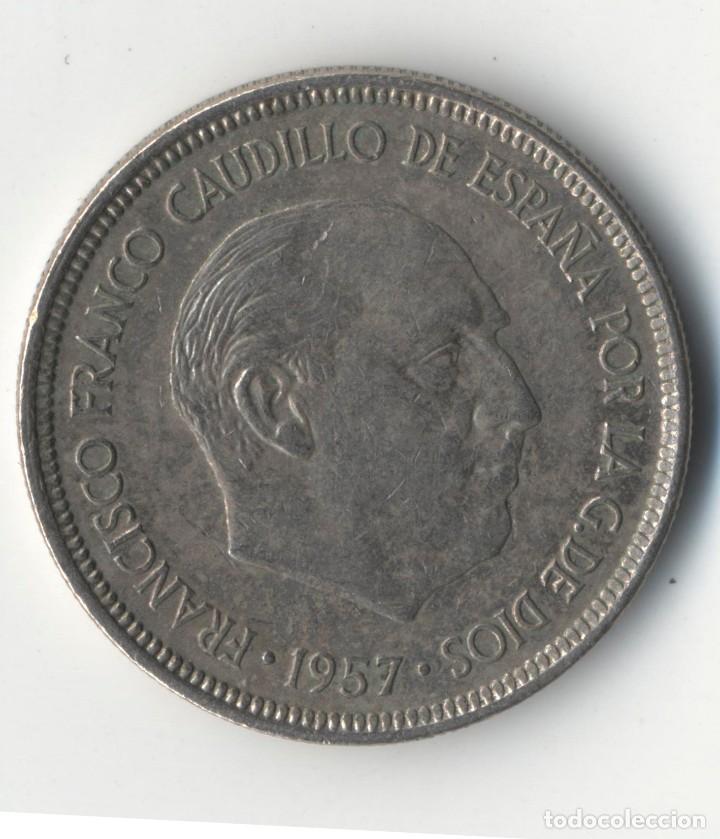 Monedas con errores: ESTADO ESPA&Ntilde;OL 5 PESETAS 1957*75, ERROR HOJA SALTADA - Foto 2