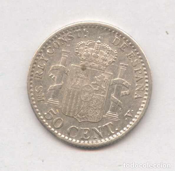 Monedas con errores: * ERROR *. 50 C&Eacute;NTIMOS 1900. Hoja (plata agria) - Foto 3