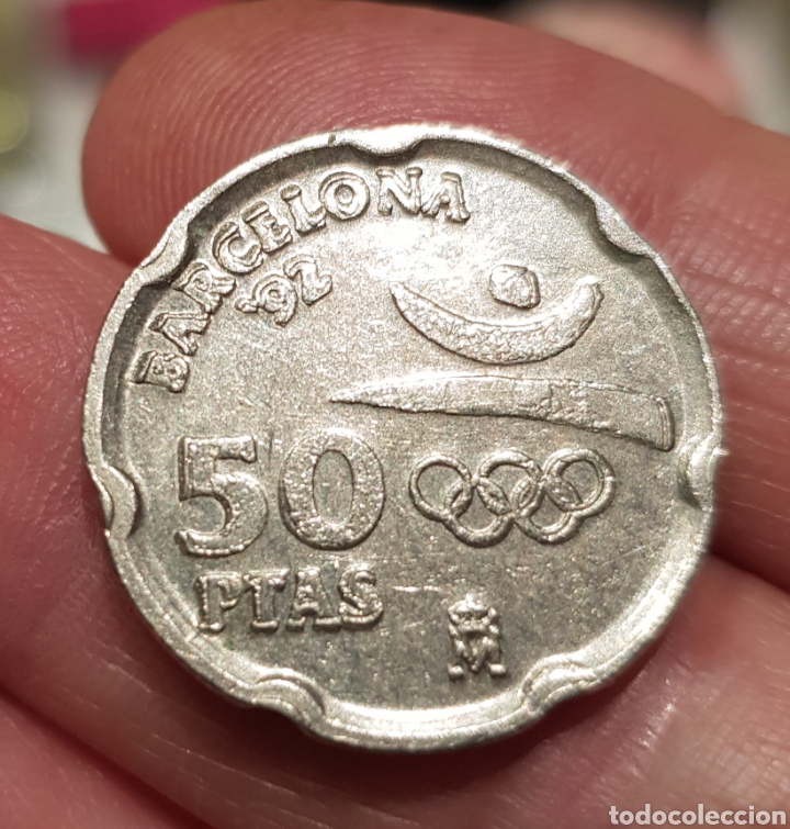 Monedas con errores: Moneda 50 pesetas BARCELONA 92 remarcada - Foto 2