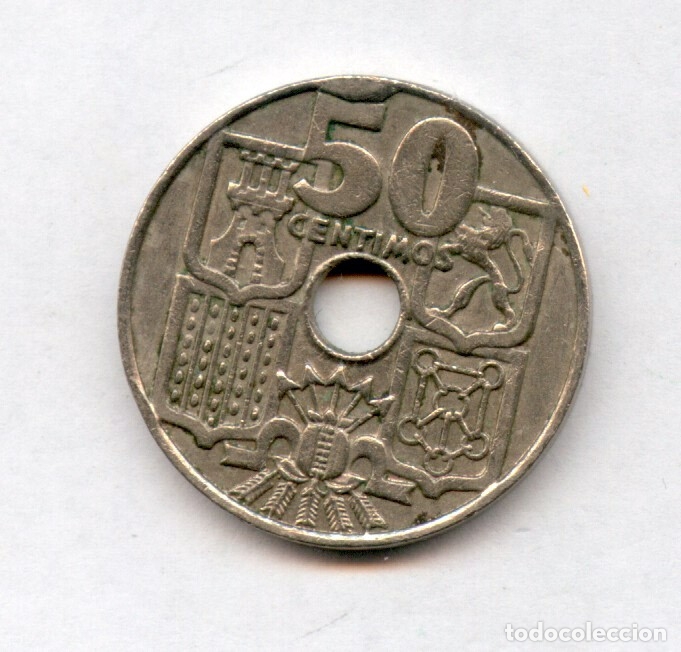 Monedas con errores: * ERROR * ESPECTACULAR. 50 c&eacute;ntimos a&ntilde;o 1949*62 EXCESO DE METAL EN REVERSO - Foto 2