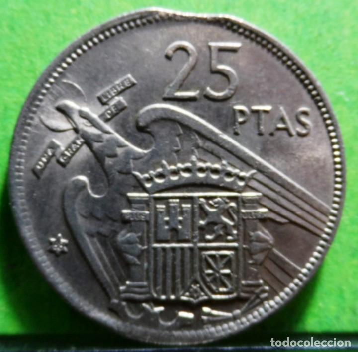 Monedas con errores: ERROR FINAL RIEL, E, ESPA&Ntilde;OL 25 PESETAS 1957 *68, EBC+ CU-NI - Foto 2