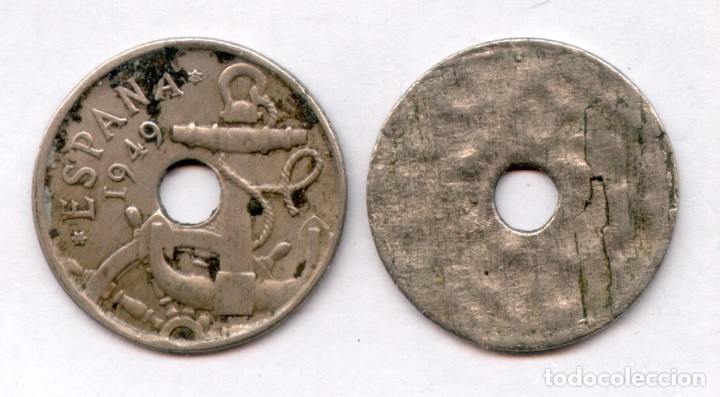 Monedas con errores: * ERROR * UNICO Y ESPECTACULAR. Y HOJA DESPEGADA (DOS PIEZAS DE LA MISMA MONEDA) 1949*19*51 - Foto 1
