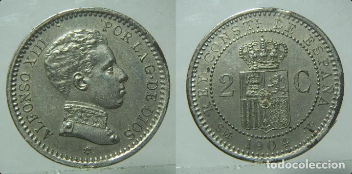 Monedas con errores: MONEDA DE ALFONSO XIII 2 CENTIMOS DE 1904 *04 PLATEADO VARIANTE? - Foto 1