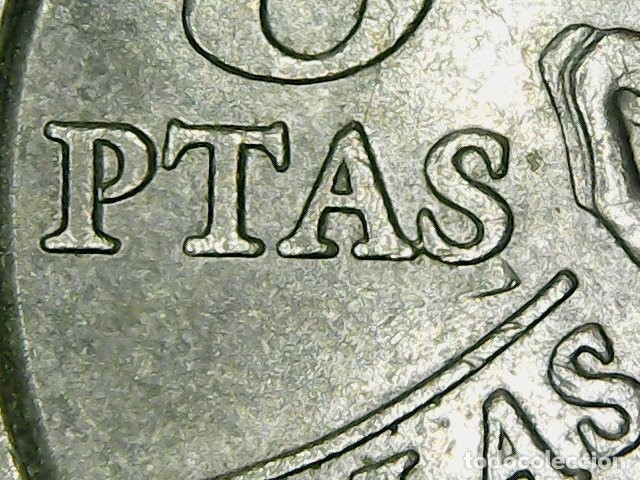 Monedas con errores: * ERROR *. 5 PESETAS A&Ntilde;O 1997. EXCESO DE METAL EN FORMA DE TRIANGULO EN LA PALABRA PTAS - Foto 3
