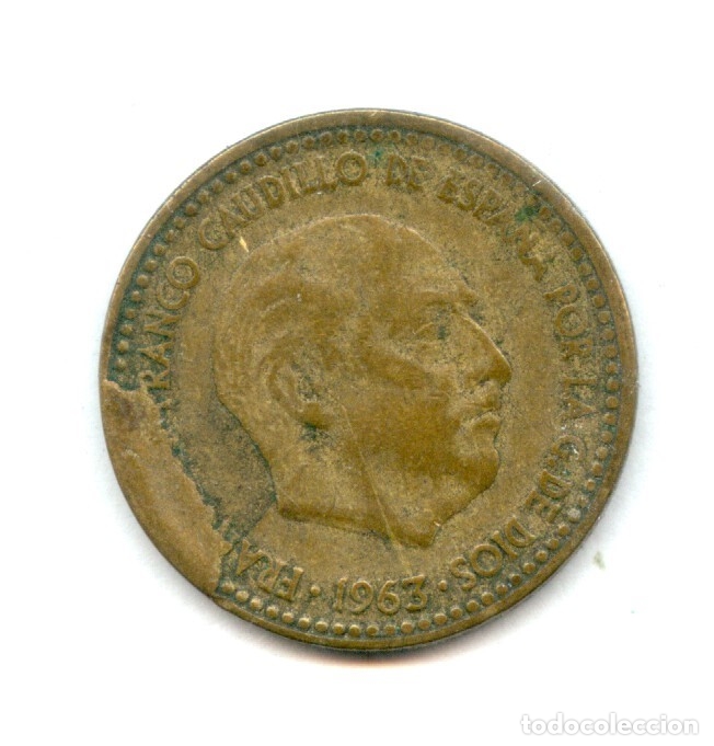 Monedas con errores: * ERROR * 1 PTA 1963 CU&Ntilde;O DESCANTILLADO - Foto 1