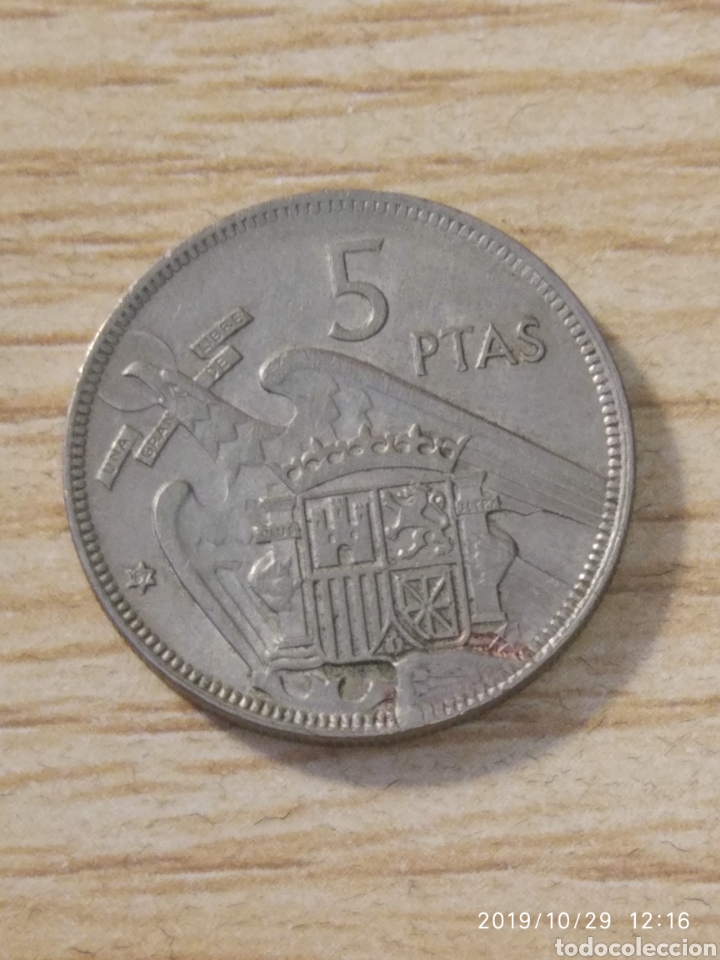 Monedas con errores: Error acu&ntilde;aci&oacute;n 5 pesetas 1957 - Foto 1