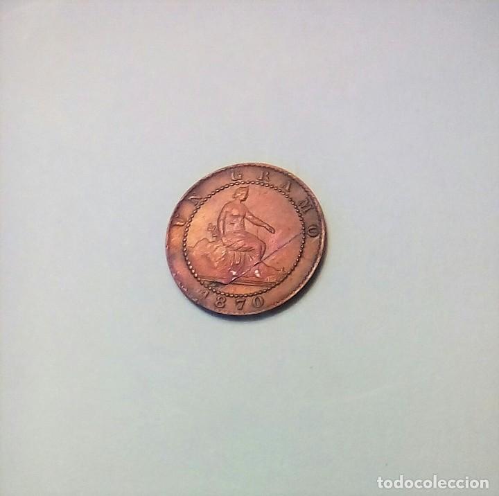 Monedas con errores: ERROR VARIANTE 1 CENTIMO 1870 CU&Ntilde;O ROTO ANVERSO - Foto 1