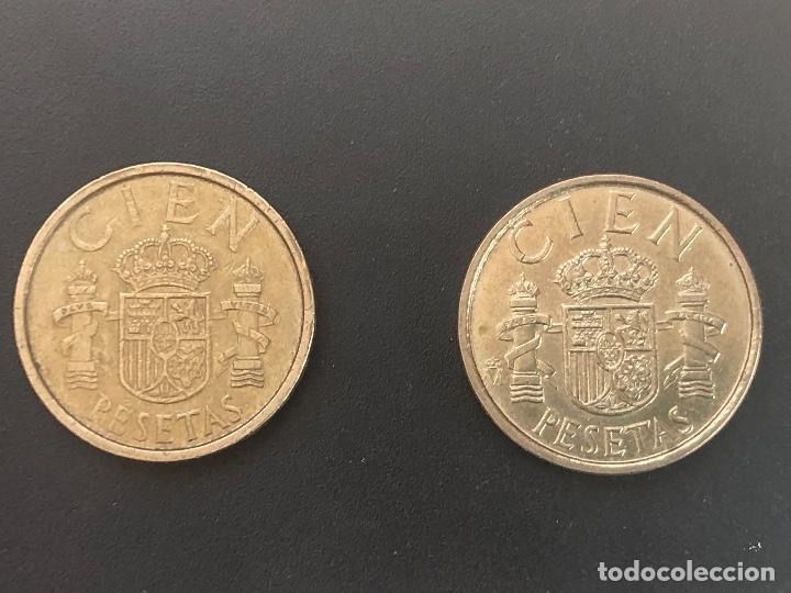 Monedas con errores: 2 monedas 100 pesetas 1988 variante y error - Foto 2