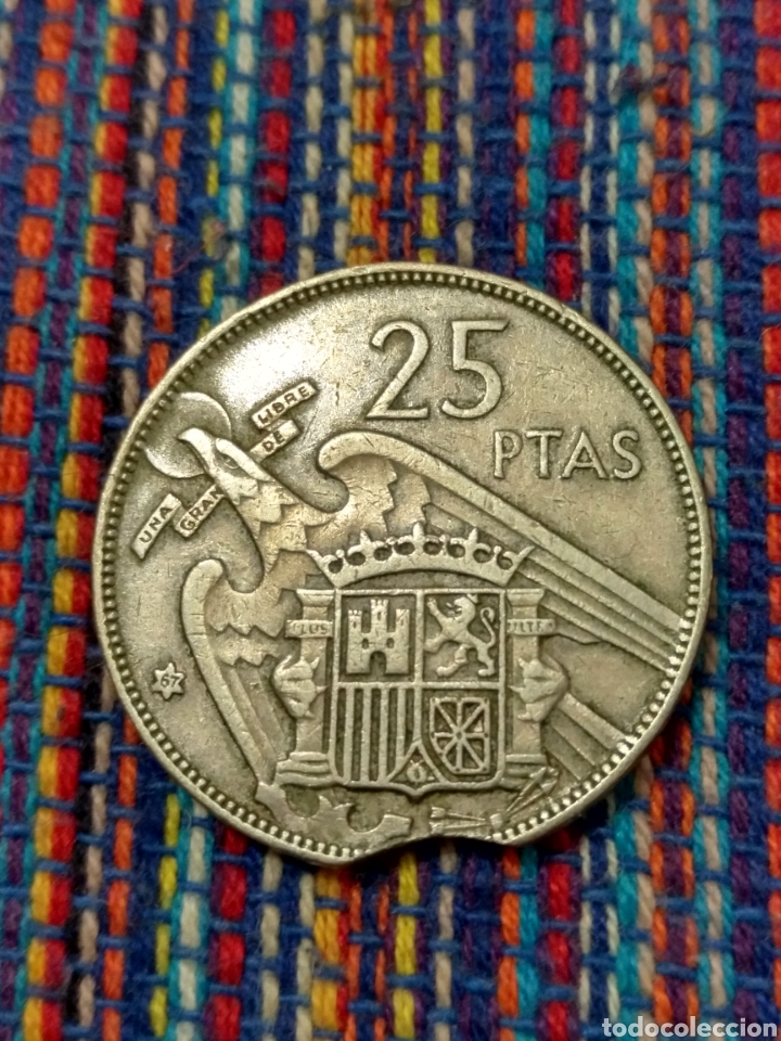Monedas con errores: E- 25 PESETAS 1957*67 COSPEL SEGMENTADO - Foto 2