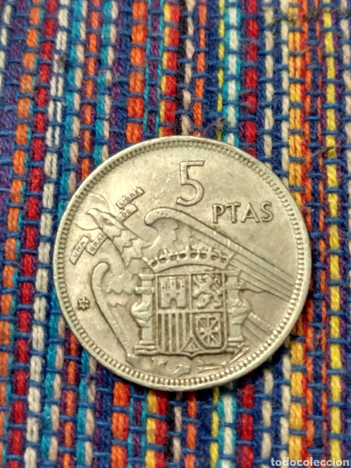 Monedas con errores: E- ERROR 5 PESETAS 1957*70 BANDAS ANVERSO - Foto 2