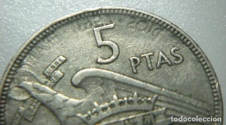 Monedas con errores: Moneda de 5 pesetas Estado Espa&ntilde;ol 1957*65 Error Repinte nitido - Foto 2