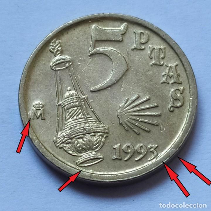 Monedas con errores: ## ERROR - 5 Pesetas de 1993 Excesos Listel ## - Foto 2
