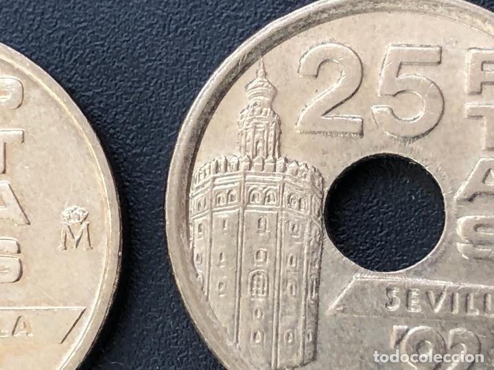Monedas con errores: 25 pesetas 1992 listel, exceso metal m&uacute;ltiples errores - Foto 2