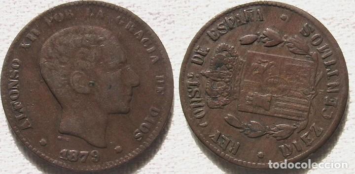 Monedas con errores: ESPA&Ntilde;A 10 CENTIMOS 1879 REVERSO GIRADO - VARIANTE- ERROR (E11) - Foto 1