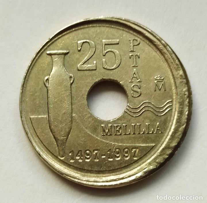 Monedas con errores: ## 25 pesetas 1997 Acu&ntilde;aci&oacute;n Desplazada ## - Foto 2