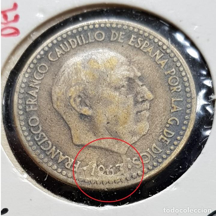 Monedas con errores: ERROR - 1 Peseta 1963 *63 - CUERNOS EN EL CUELLO, VARIANTE - Foto 2