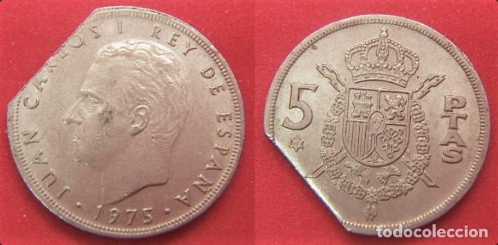 Monedas con errores: Error 5 pesetas 1975 Juan Carlos I segmentada - Foto 1