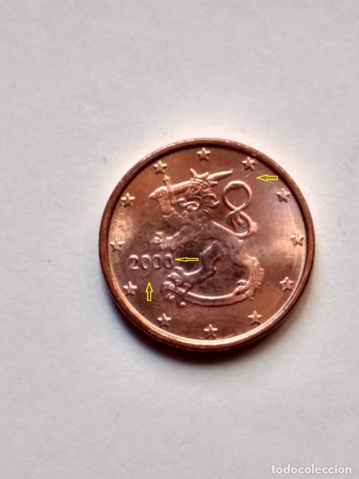 Monedas con errores: MONEDA 1 CENTIMO FINLANDIA 2000 CON ERROR DE EXCESO DE METAL EN ANVERSO Y REVERSO - Foto 1