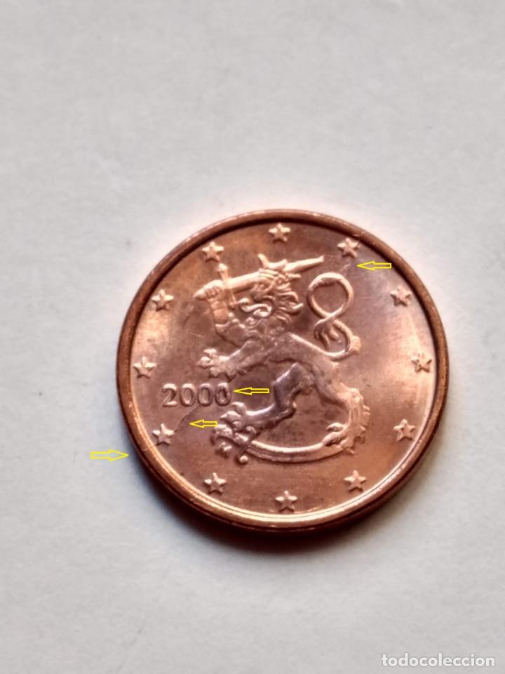 Monedas con errores: MONEDA 1 CENTIMO FINLANDIA 2000 CON ERROR DE EXCESO DE METAL EN ANVERSO Y REVERSO - Foto 2
