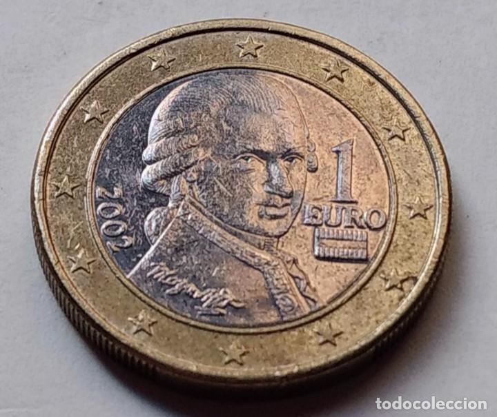 Monedas con errores: MONEDA 1 EURO AUSTRIA 2002- VARIANTE - ERROR EXCESO DE METAL EN REVERSO - Foto 2