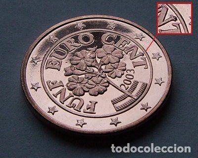 Monedas con errores: MONEDA 5 CENTIMOS DE EURO AUSTRIA 2003 S/C - error EXCESO DE METAL EN ANVERSO - SIN CIRCULAR - Foto 1