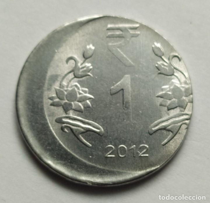 Monedas con errores: ## Error # India 1 Rupia 2012 acu&ntilde;acion desplazada ## - Foto 2
