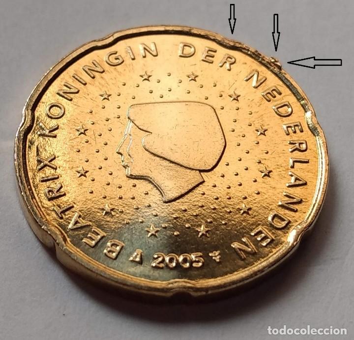 Monedas con errores: MONEDA 20 CENTIMOS HOLANDA 2005 CON ERROR - BORDE DEL CANTO METAL - Foto 1