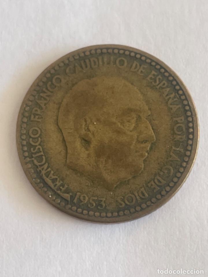 Monedas con errores: * ERROR * 1 peseta 1953. CU&Ntilde;O PRE-DESCANTILLADO - Foto 1