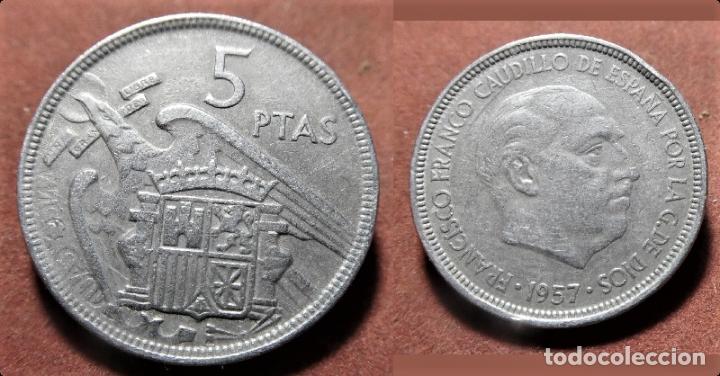 Monedas con errores: Error de acu&ntilde;acion en moneda de 5 pesetas 1957 Repinte en la estrella - Foto 1