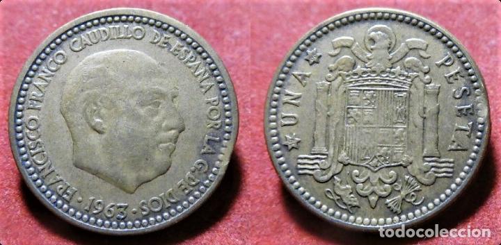 Monedas con errores: Error de acu&ntilde;acion en moneda de 1 peseta 1963 * 66 Canto corona - Foto 1
