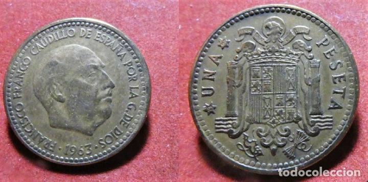 Monedas con errores: Error de acu&ntilde;aci&oacute;n en moneda de 1 Peseta 1963*62 Canto irregular - Foto 1
