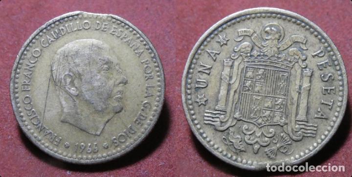 Monedas con errores: Error de acu&ntilde;aci&oacute;n moneda de 1 Peseta 1966*69 Segmentada final de riel - Foto 1