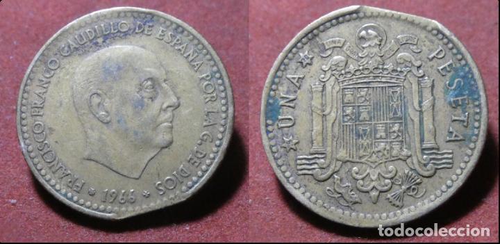 Monedas con errores: Error de acu&ntilde;aci&oacute;n moneda de 1 Peseta 1966*70 Segmentada final de riel - Foto 1