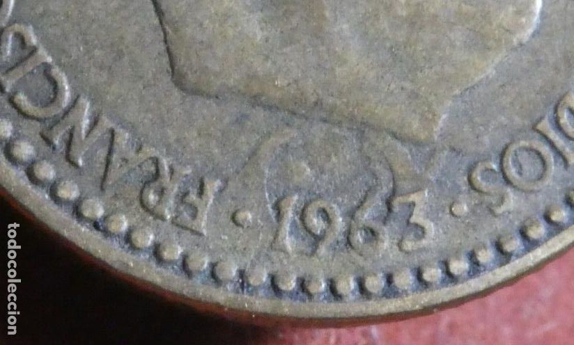 Monedas con errores: Error de acu&ntilde;aci&oacute;n moneda de 1 Peseta 1963*66 Repintada - Foto 2