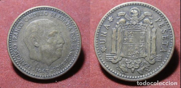 Monedas con errores: Error de acu&ntilde;aci&oacute;n moneda de 1 Peseta 1963*66 Repintada - Foto 1