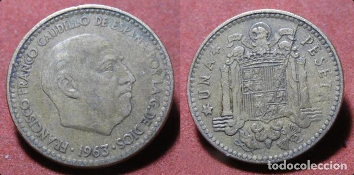 Monedas con errores: Error de acu&ntilde;aci&oacute;n moneda de 1 Peseta 1963 hoja saltada - Foto 1