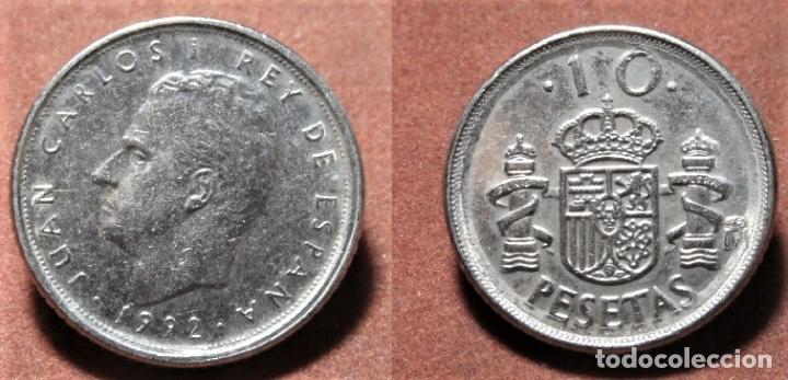 Monedas con errores: Error de acu&ntilde;aci&oacute;n moneda de 10 Pesetas 1992 10 pegado al listel - Foto 1